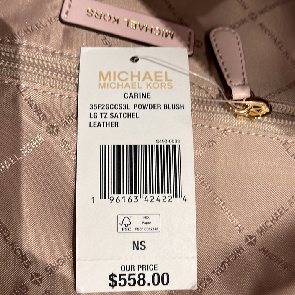 MICHAEL KORS 
Carine Large Pebbled Leather Top Zip Satchel
Powder Blush
NWT - Picture 9 of 16